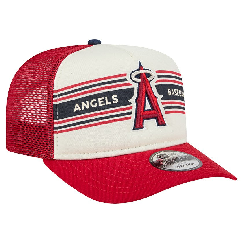 Los Angeles Angels New Era Banner A-Frame 9FIFTY Trucker Snapback Hat - Cream/Red Hats