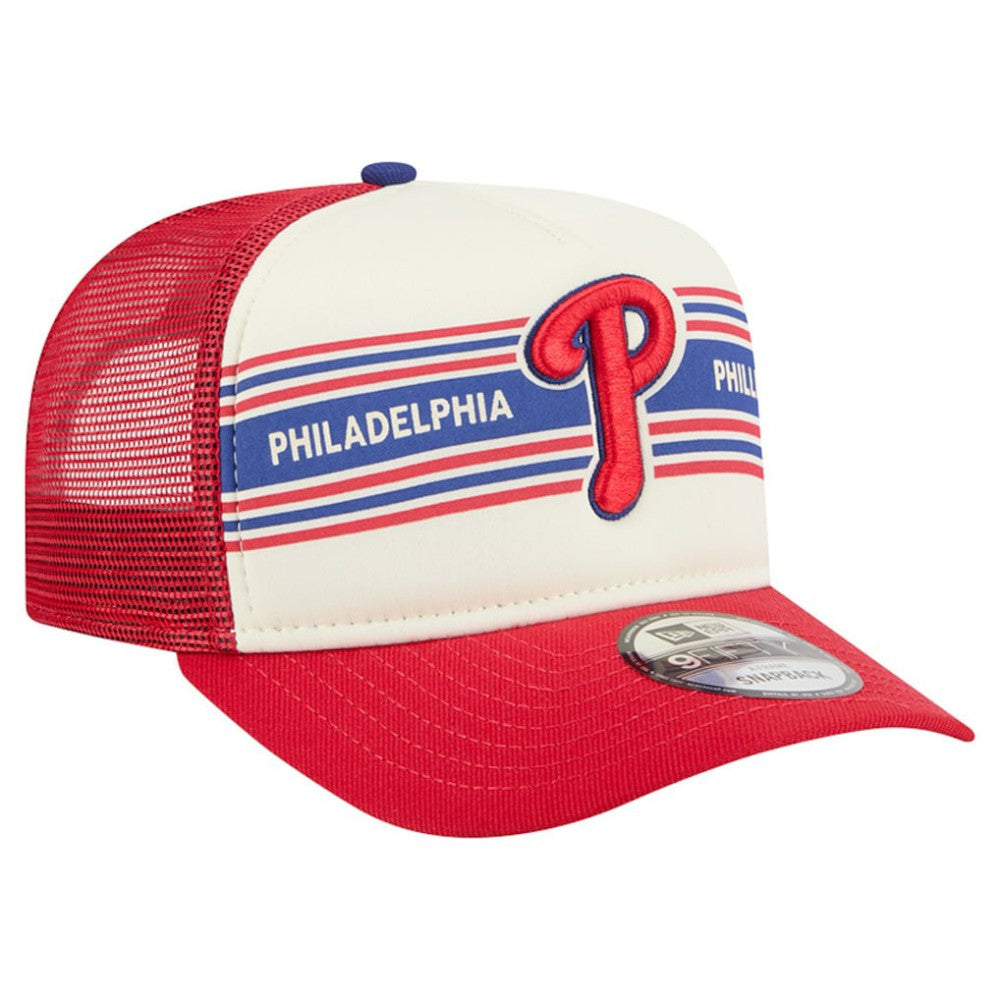 Philadelphia Phillies New Era Banner A-Frame 9FIFTY Trucker Snapback Hat - Cream/Red Hats