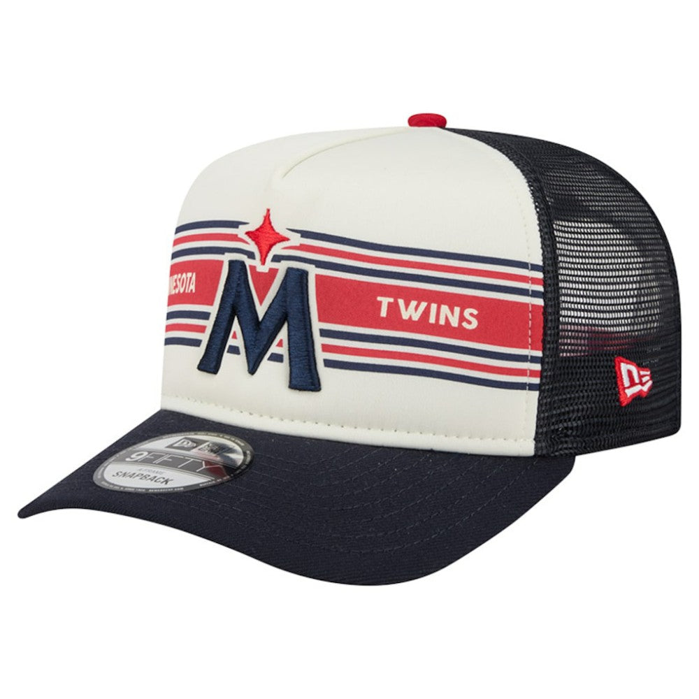 Minnesota Twins New Era Banner A-Frame 9FIFTY Trucker Snapback Hat - Cream/Navy Hats