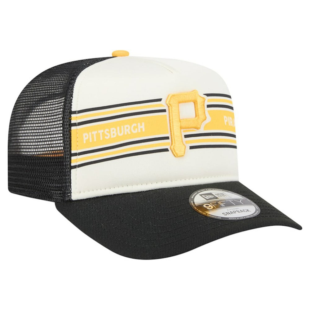 Pittsburgh Pirates New Era Banner A-Frame 9FIFTY Trucker Snapback Hat - Cream/Black Hats