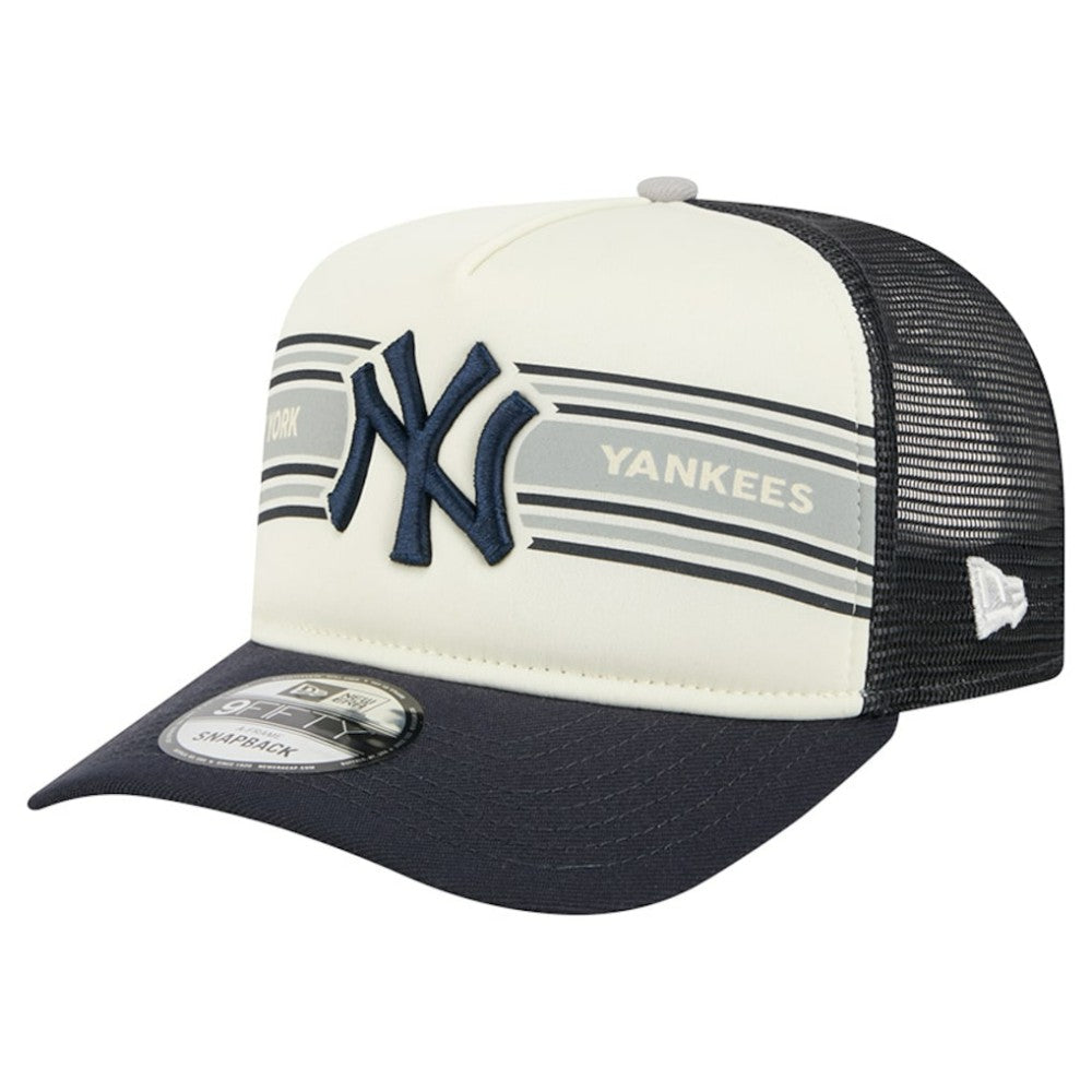 New York Yankees New Era Banner A-Frame 9FIFTY Trucker Snapback Hat - Cream/Navy Hats