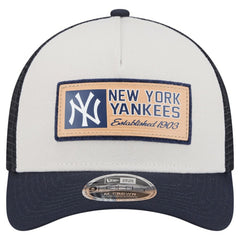 New York Yankees New Era Text A-Frame Trucker 9FORTY Hat - Stone/Navy Hats
