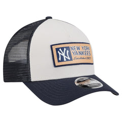 New York Yankees New Era Text A-Frame Trucker 9FORTY Hat - Stone/Navy Hats