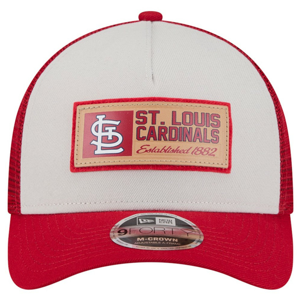 St. Louis Cardinals New Era Text A-Frame Trucker 9FORTY Hat - Stone/Red Hats