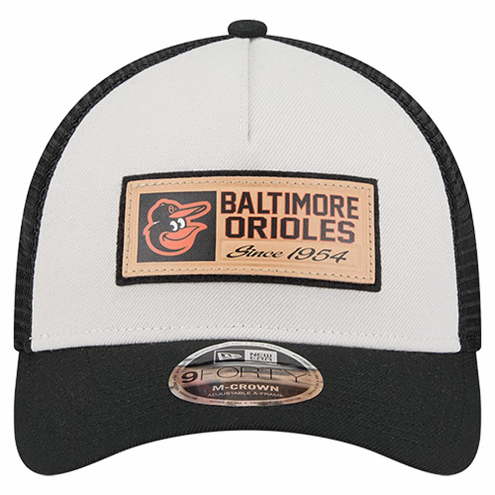 Baltimore Orioles New Era Text A-Frame Trucker 9FORTY Hat - Stone/Black Hats