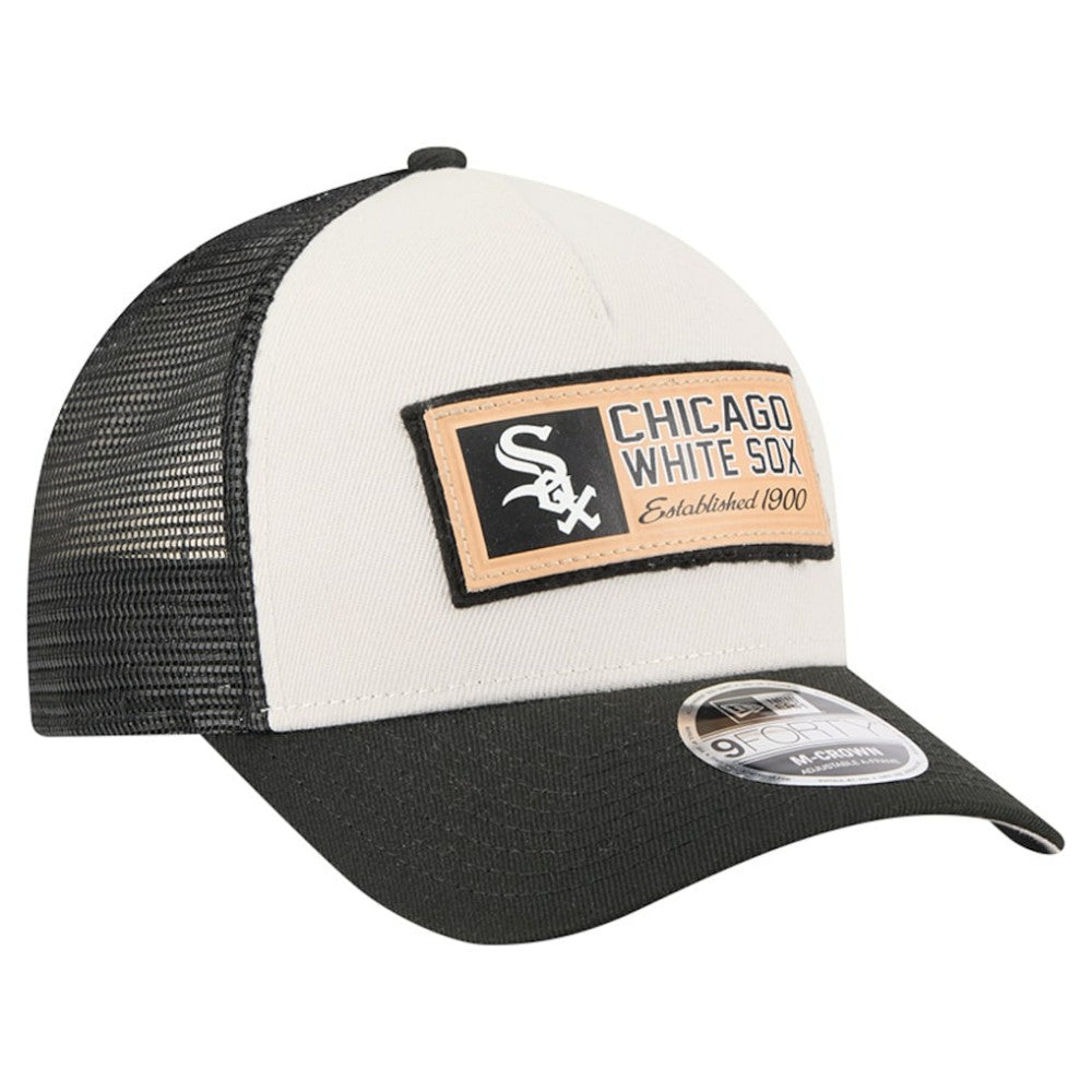 Chicago White Sox New Era Text A-Frame Trucker 9FORTY Hat - Stone/Black Hats