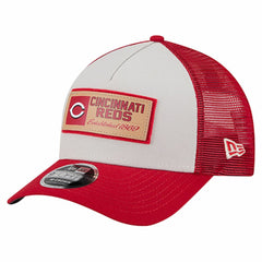 Cincinnati Reds New Era Text A-Frame Trucker 9FORTY Hat - Stone/Red Hats