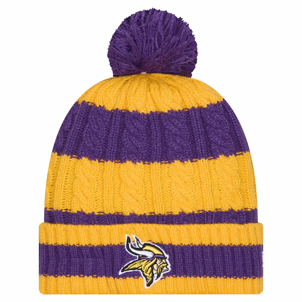 Minnesota Vikings New Era Women's Braided Cuffed Knit Hat with Pom - Purple Hats