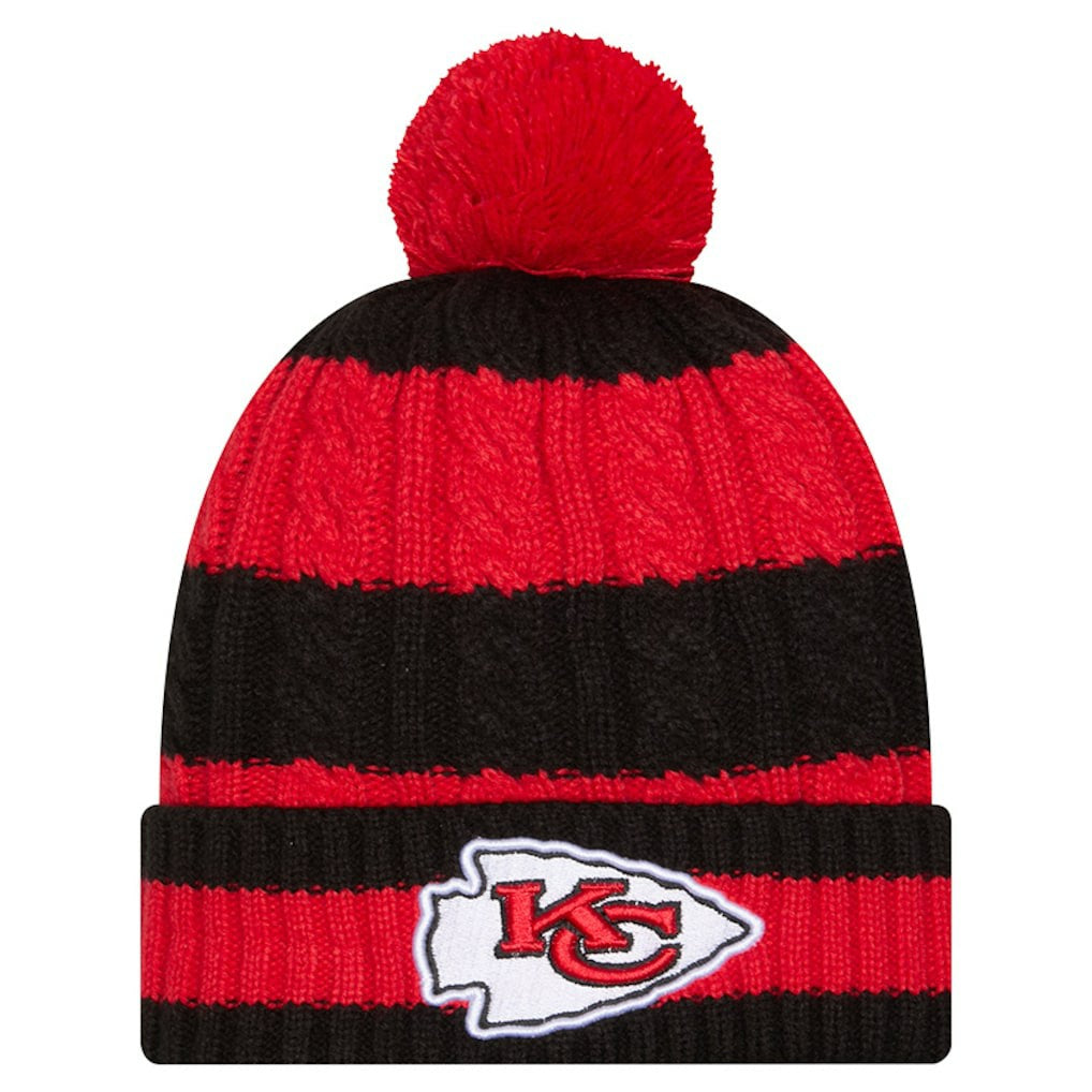 Kansas City Chiefs New Era Women's Braided Cuffed Knit Hat with Pom - Red Hats