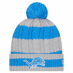 Detroit Lions New Era Women's Braided Cuffed Knit Hat with Pom - Blue Hats