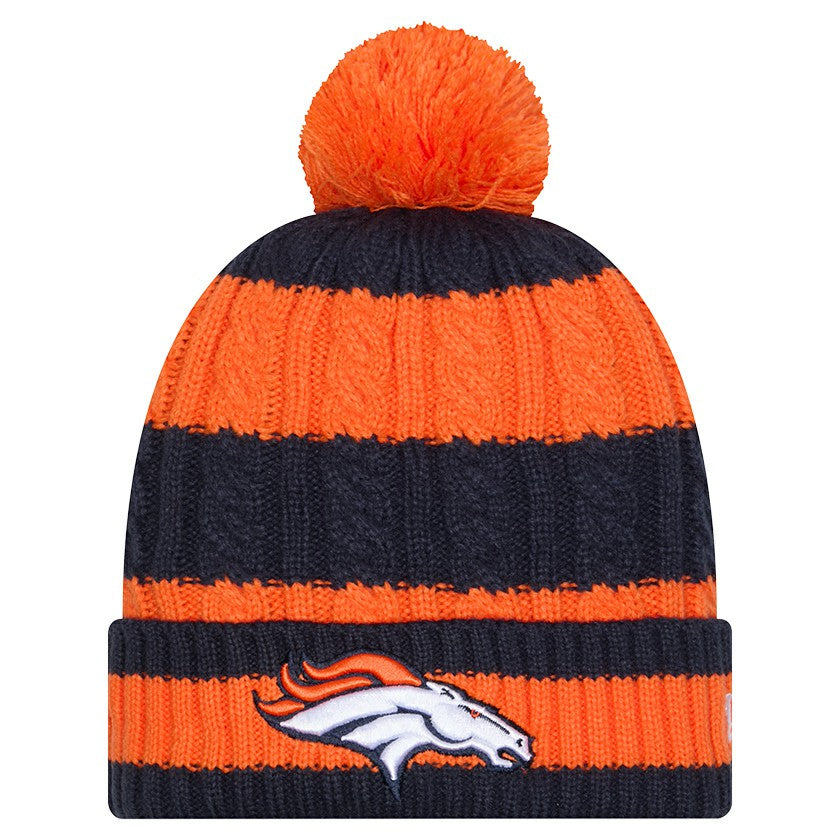 Denver Broncos New Era Women's Braided Cuffed Knit Hat with Pom - Orange Hats