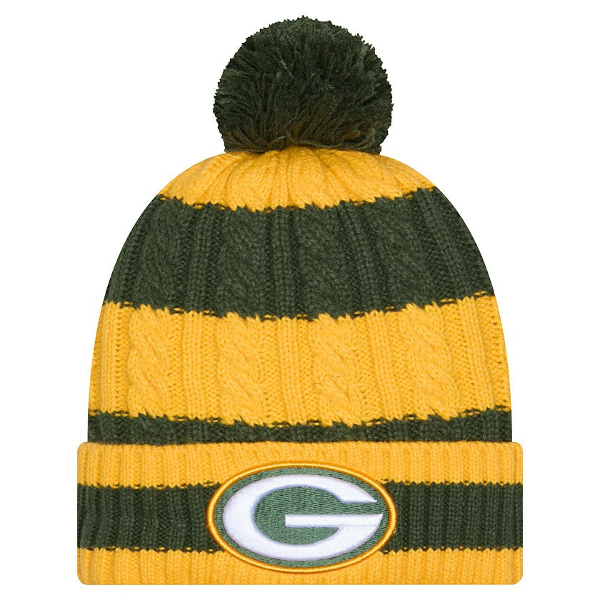 Green Bay Packers New Era Women's Braided Cuffed Knit Hat with Pom - Green Hats