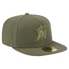 Miami Marlins New Era Color Pack A-Frame 59FIFTY Fitted Hat - Olive Hats