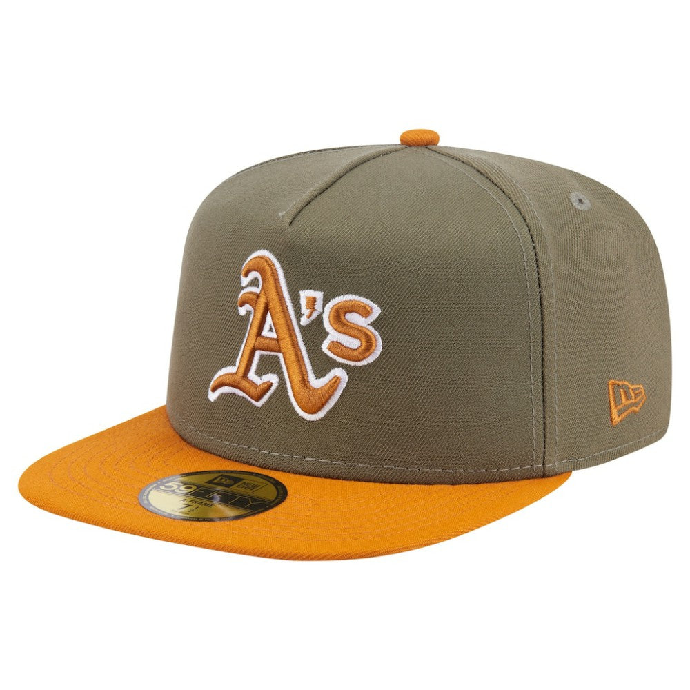 Athletics New Era Two-Tone Color Pack A-Frame 59FIFTY Fitted Hat - Olive/Orange Hats