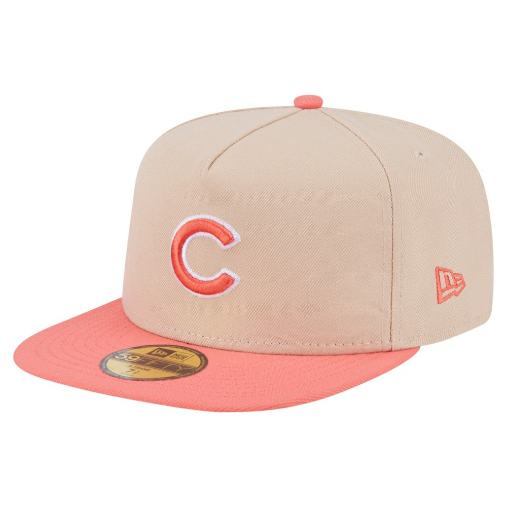 Chicago Cubs New Era Two-Tone Color Pack A-Frame 59FIFTY Fitted Hat - Light Beige/Coral Hats