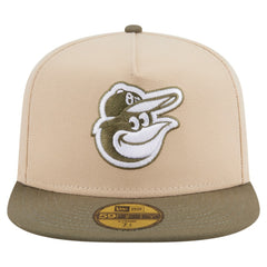 Baltimore Orioles New Era Two-Tone Color Pack A-Frame 59FIFTY Fitted Hat - Light Beige/Olive Hats