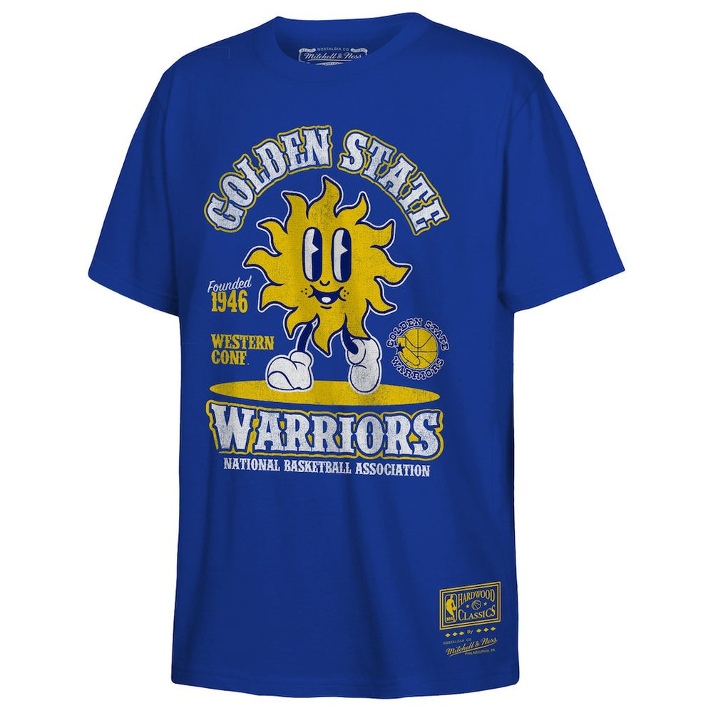 Golden State Warriors Youth Retro Mascot Script T-Shirt Royal - Mitchell & Ness