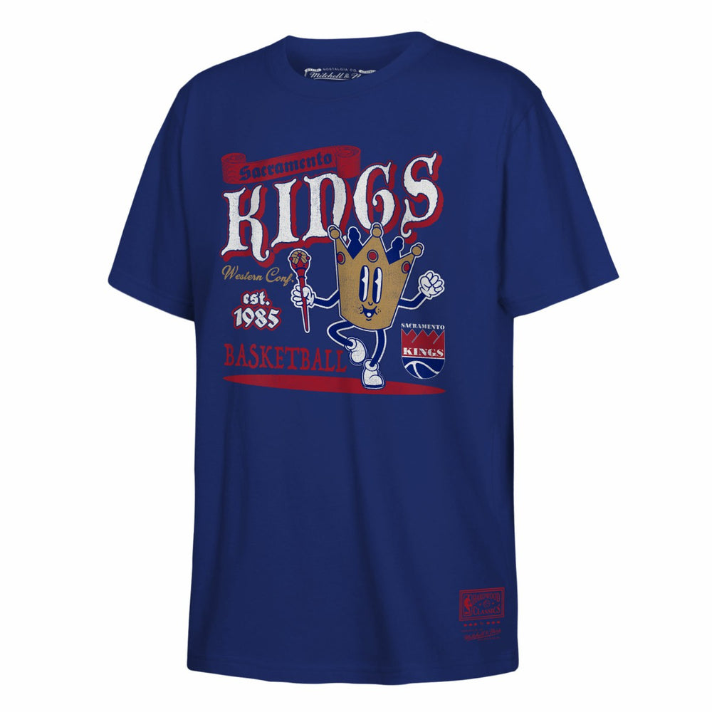 Sacramento Kings Youth Retro Mascot Script T-Shirt Royal - Mitchell & Ness