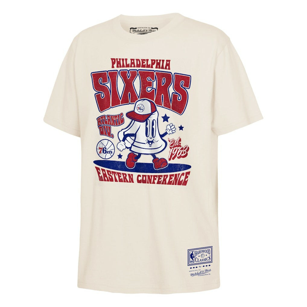 Philadelphia 76ers Youth Retro Mascot Script T-Shirt Cream - Mitchell & Ness