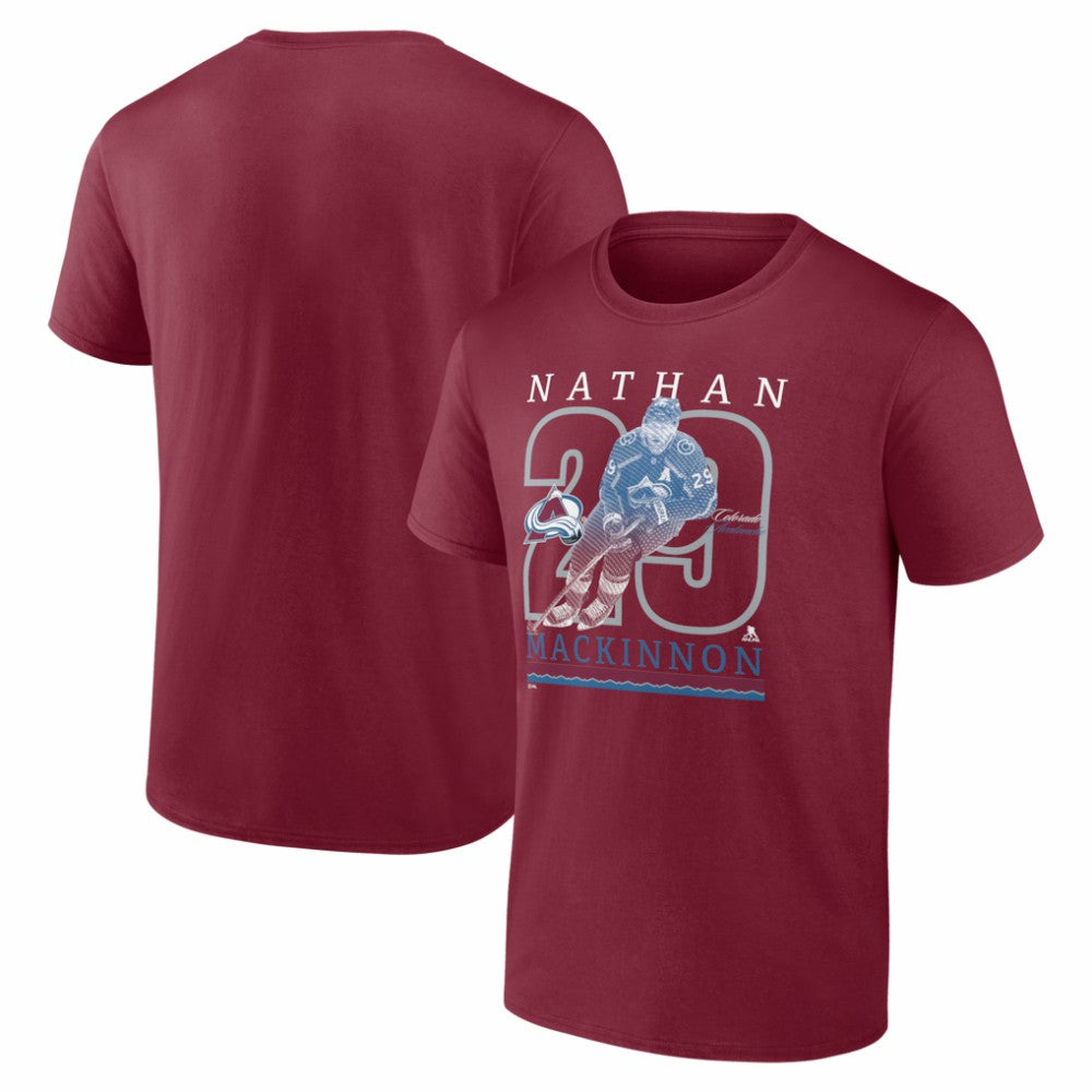 Nathan MacKinnon Colorado Avalanche Player Show T-Shirt - Burgundy | US 202742498