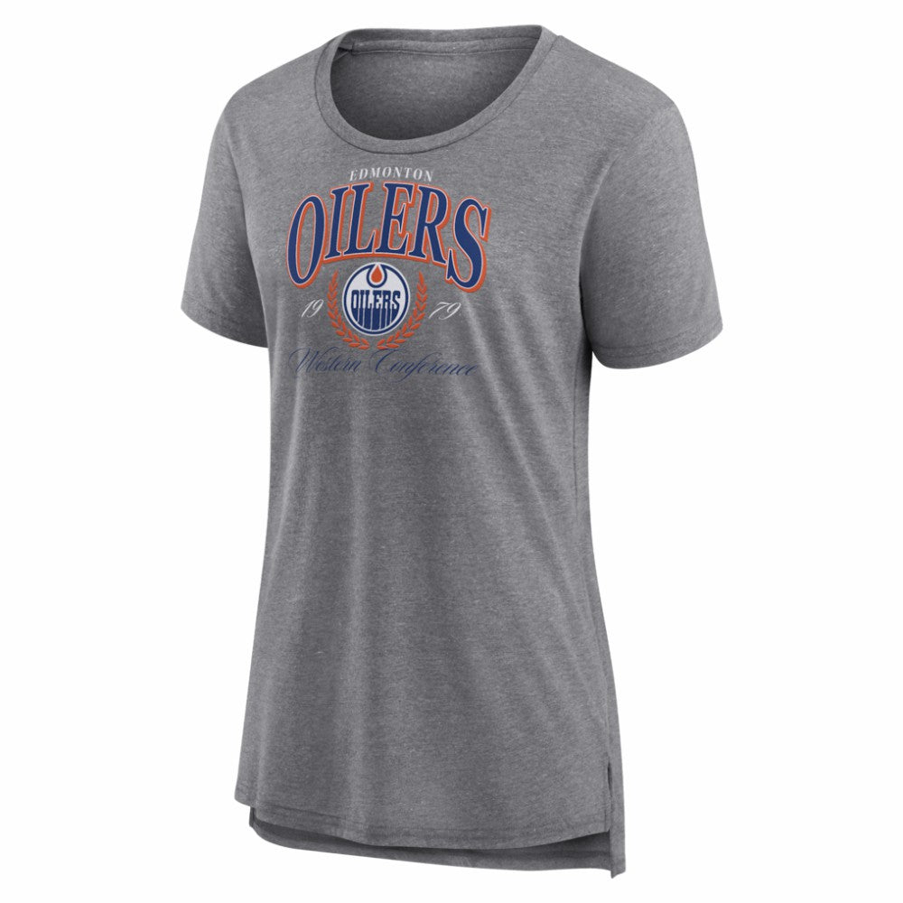 Edmonton Oilers Women's Reign Supreme Tri-Blend T-Shirt - Gray | US 202742520