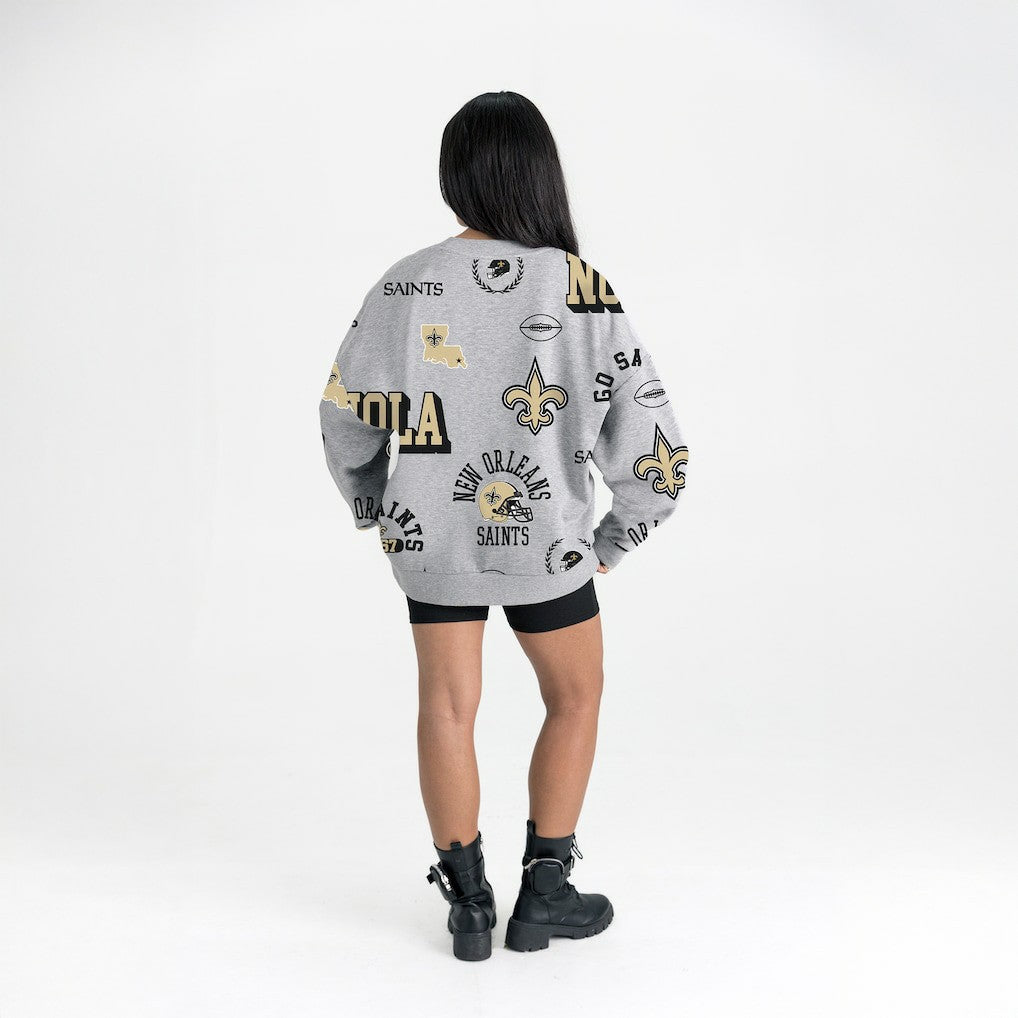 New Orleans Saints Gameday Couture Women's Always On Repeat Fleece Sweatshirt - Heather Gray Sweatshirts