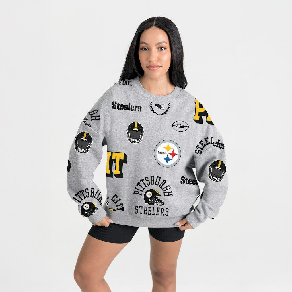 Pittsburgh Steelers Gameday Couture Women's Always On Repeat Fleece Sweatshirt - Heather Gray Sweatshirts