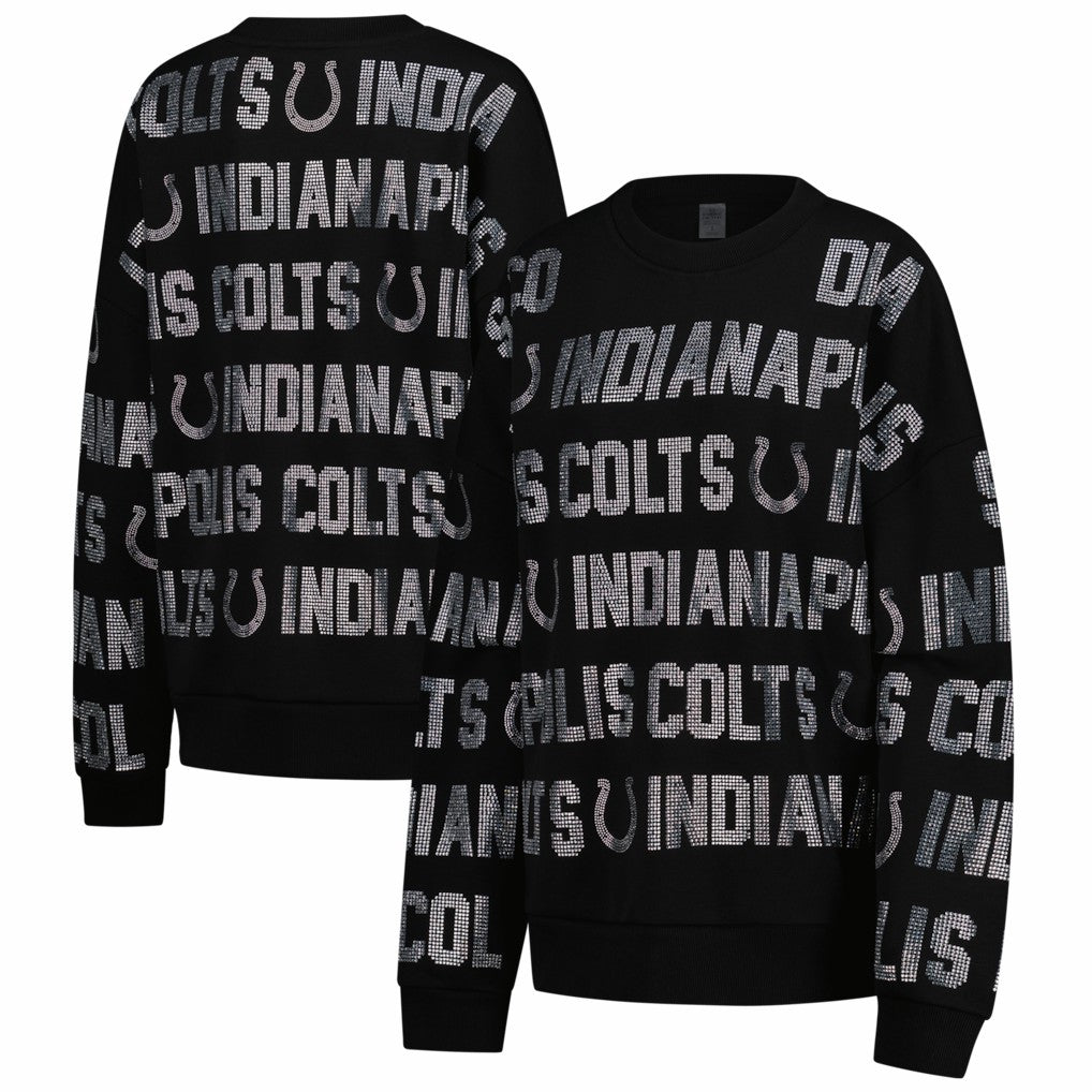 Indianapolis Colts Gameday Couture Women's Oversized Hype Era Rhinestone Text Sweatshirt - Black Sweatshirts
