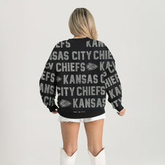 Kansas City Chiefs Gameday Couture Women's Oversized Hype Era Rhinestone Text Sweatshirt - Black Sweatshirts