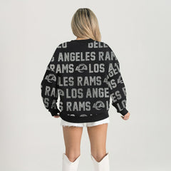 Los Angeles Rams Gameday Couture Women's Oversized Hype Era Rhinestone Text Sweatshirt - Black Sweatshirts
