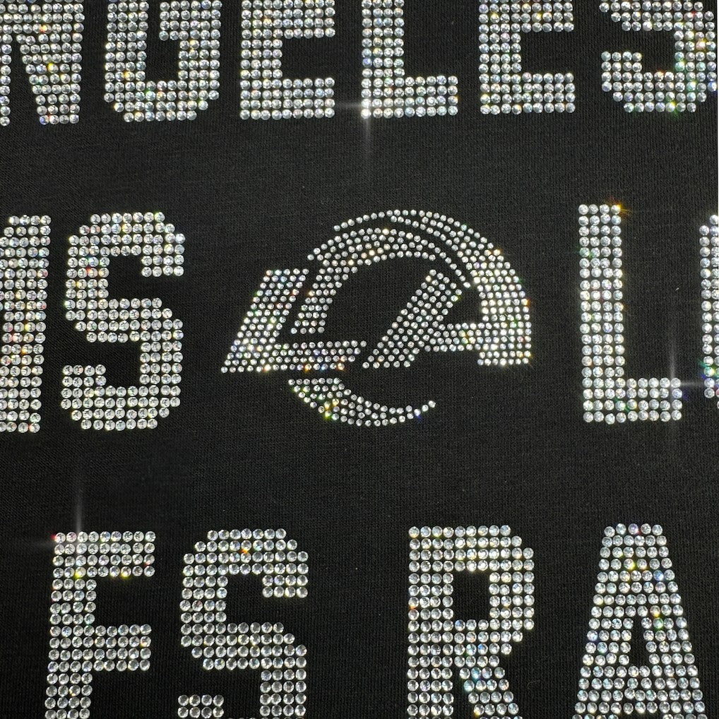 Los Angeles Rams Gameday Couture Women's Oversized Hype Era Rhinestone Text Sweatshirt - Black Sweatshirts