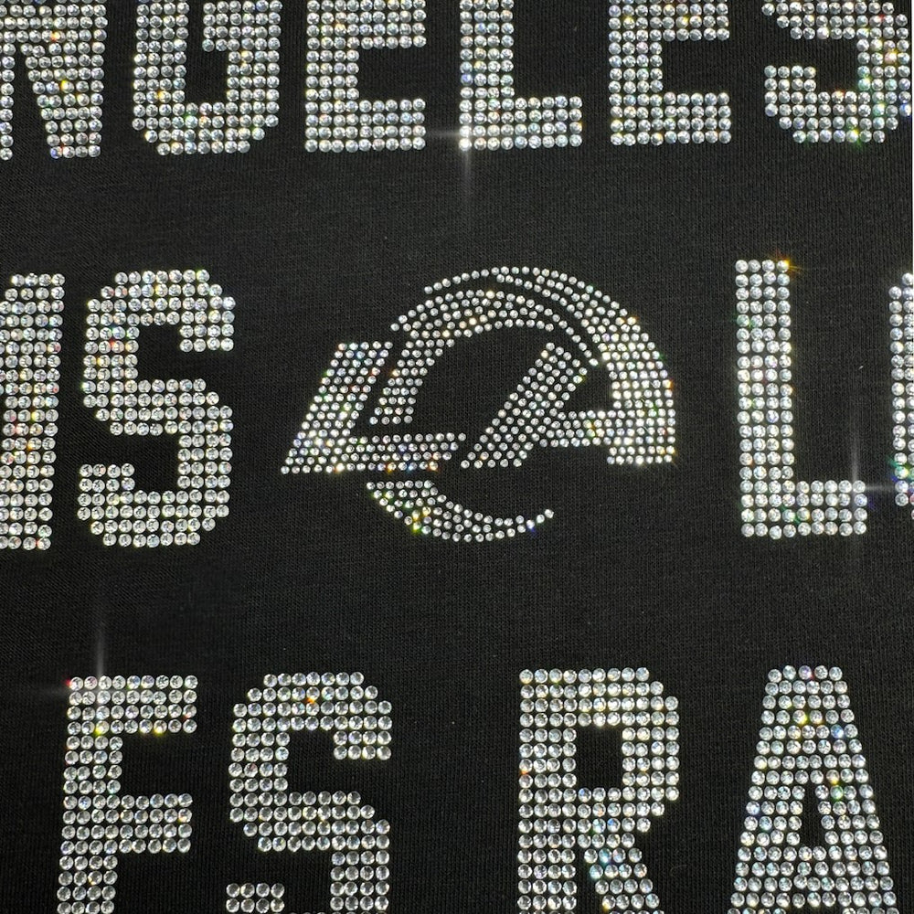 Los Angeles Rams Gameday Couture Women's Oversized Hype Era Rhinestone Text Sweatshirt - Black Sweatshirts