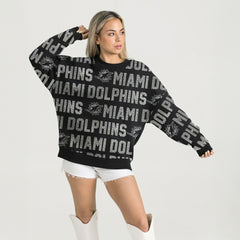 Miami Dolphins Gameday Couture Women's Oversized Hype Era Rhinestone Text Sweatshirt - Black Sweatshirts