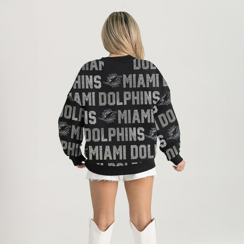 Miami Dolphins Gameday Couture Women's Oversized Hype Era Rhinestone Text Sweatshirt - Black Sweatshirts