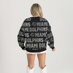Miami Dolphins Gameday Couture Women's Oversized Hype Era Rhinestone Text Sweatshirt - Black Sweatshirts