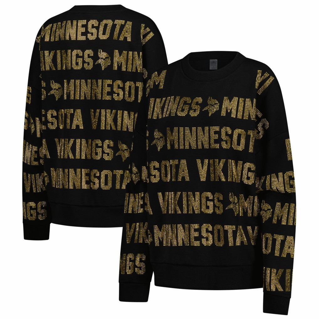Minnesota Vikings Gameday Couture Women's Oversized Hype Era Rhinestone Text Sweatshirt - Black Sweatshirts