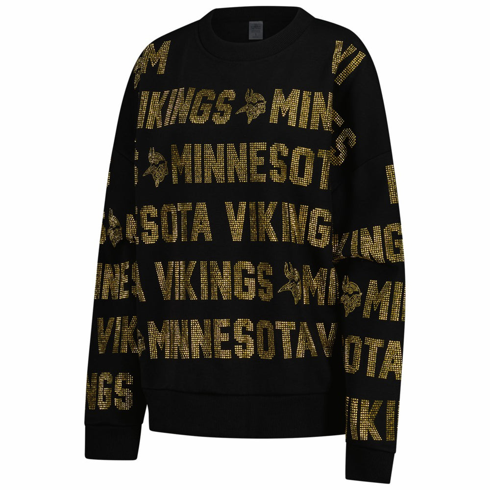 Minnesota Vikings Gameday Couture Women's Oversized Hype Era Rhinestone Text Sweatshirt - Black Sweatshirts
