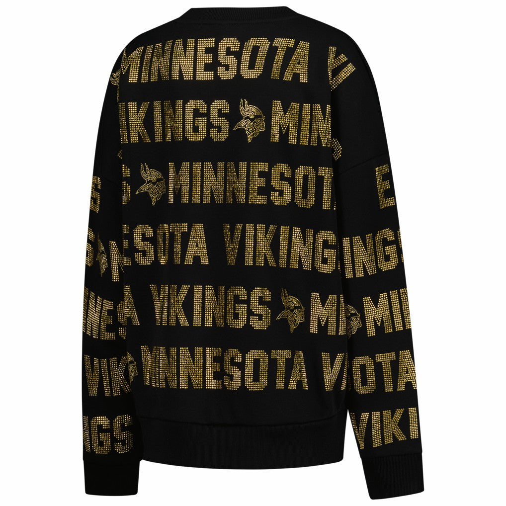Minnesota Vikings Gameday Couture Women's Oversized Hype Era Rhinestone Text Sweatshirt - Black Sweatshirts