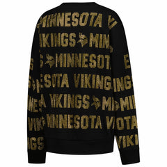 Minnesota Vikings Gameday Couture Women's Oversized Hype Era Rhinestone Text Sweatshirt - Black Sweatshirts