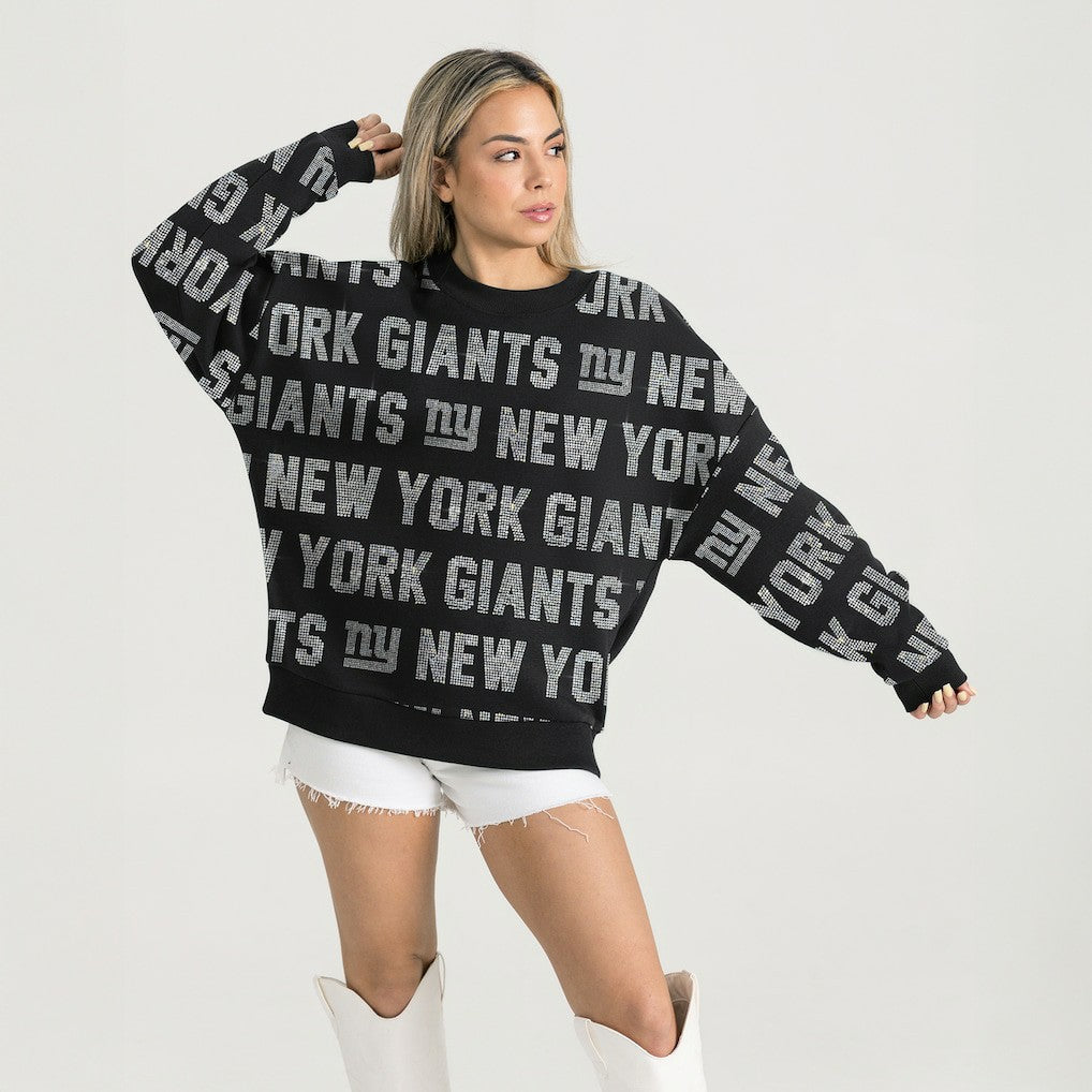 New York Giants Gameday Couture Women's Oversized Hype Era Rhinestone Text Sweatshirt - Black Sweatshirts