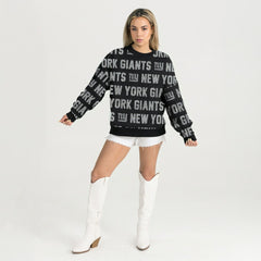New York Giants Gameday Couture Women's Oversized Hype Era Rhinestone Text Sweatshirt - Black Sweatshirts