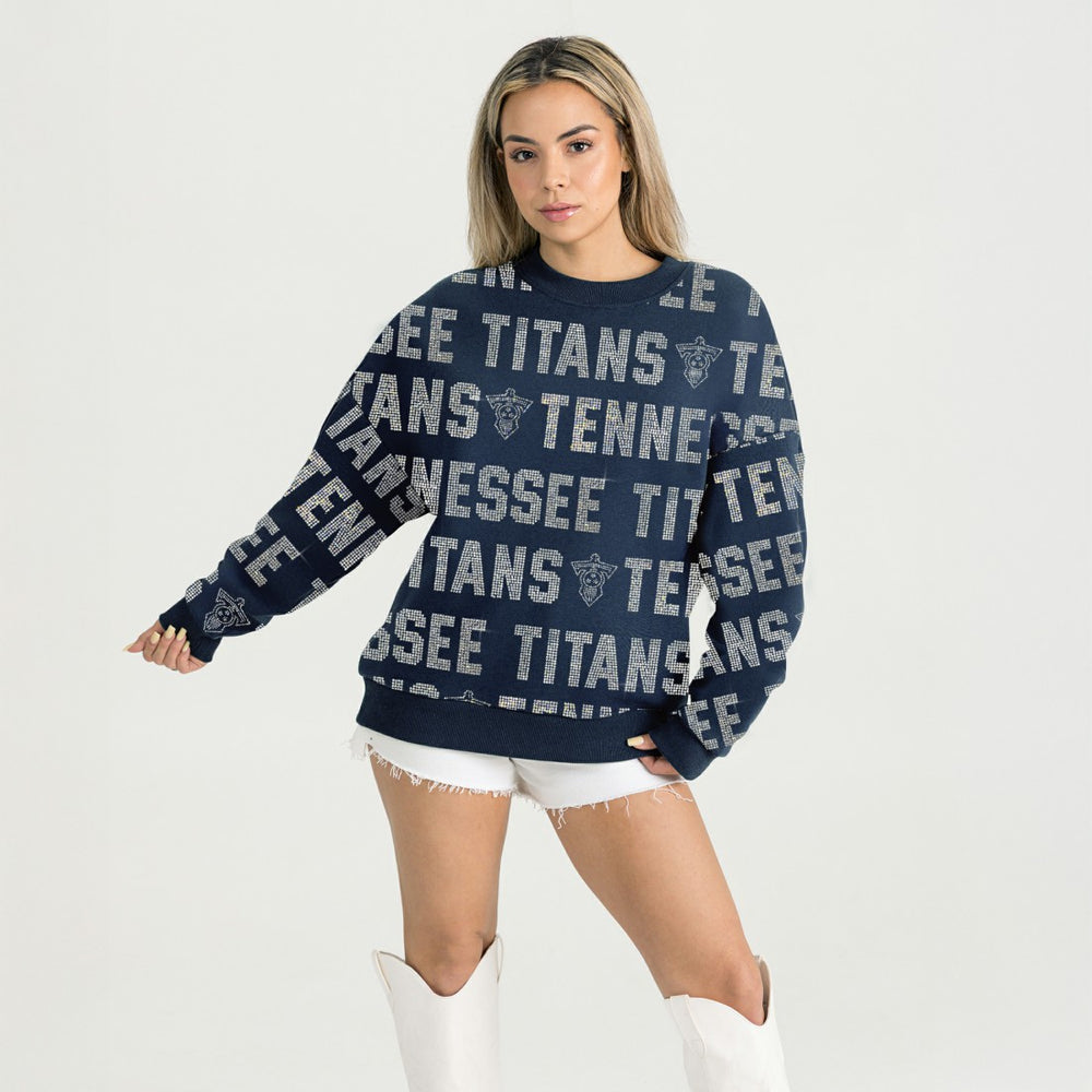 Tennessee Titans Gameday Couture Women's Oversized Hype Era Rhinestone Text Sweatshirt - Navy Sweatshirts
