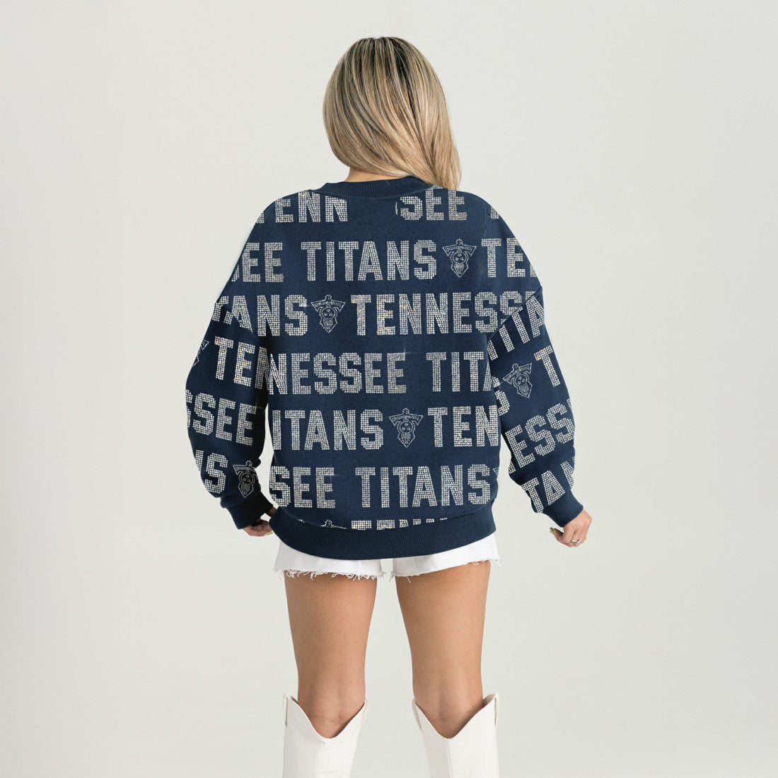 Tennessee Titans Gameday Couture Women's Oversized Hype Era Rhinestone Text Sweatshirt - Navy Sweatshirts