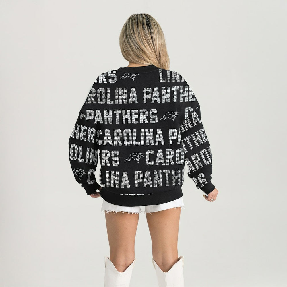 Carolina Panthers Gameday Couture Women's Oversized Hype Era Rhinestone Text Sweatshirt - Black Sweatshirts