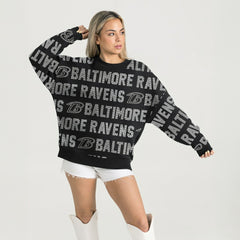 Baltimore Ravens Gameday Couture Women's Oversized Hype Era Rhinestone Text Sweatshirt - Black Sweatshirts