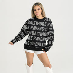 Baltimore Ravens Gameday Couture Women's Oversized Hype Era Rhinestone Text Sweatshirt - Black Sweatshirts
