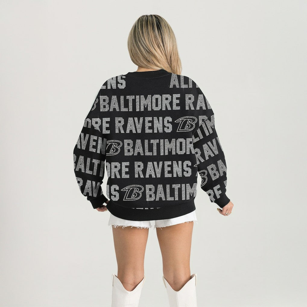 Baltimore Ravens Gameday Couture Women's Oversized Hype Era Rhinestone Text Sweatshirt - Black Sweatshirts