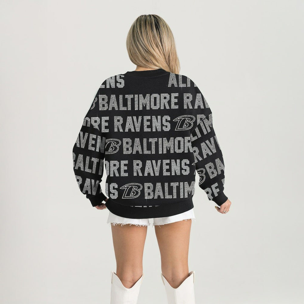Baltimore Ravens Gameday Couture Women's Oversized Hype Era Rhinestone Text Sweatshirt - Black Sweatshirts