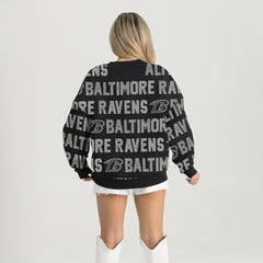Baltimore Ravens Gameday Couture Women's Oversized Hype Era Rhinestone Text Sweatshirt - Black Sweatshirts