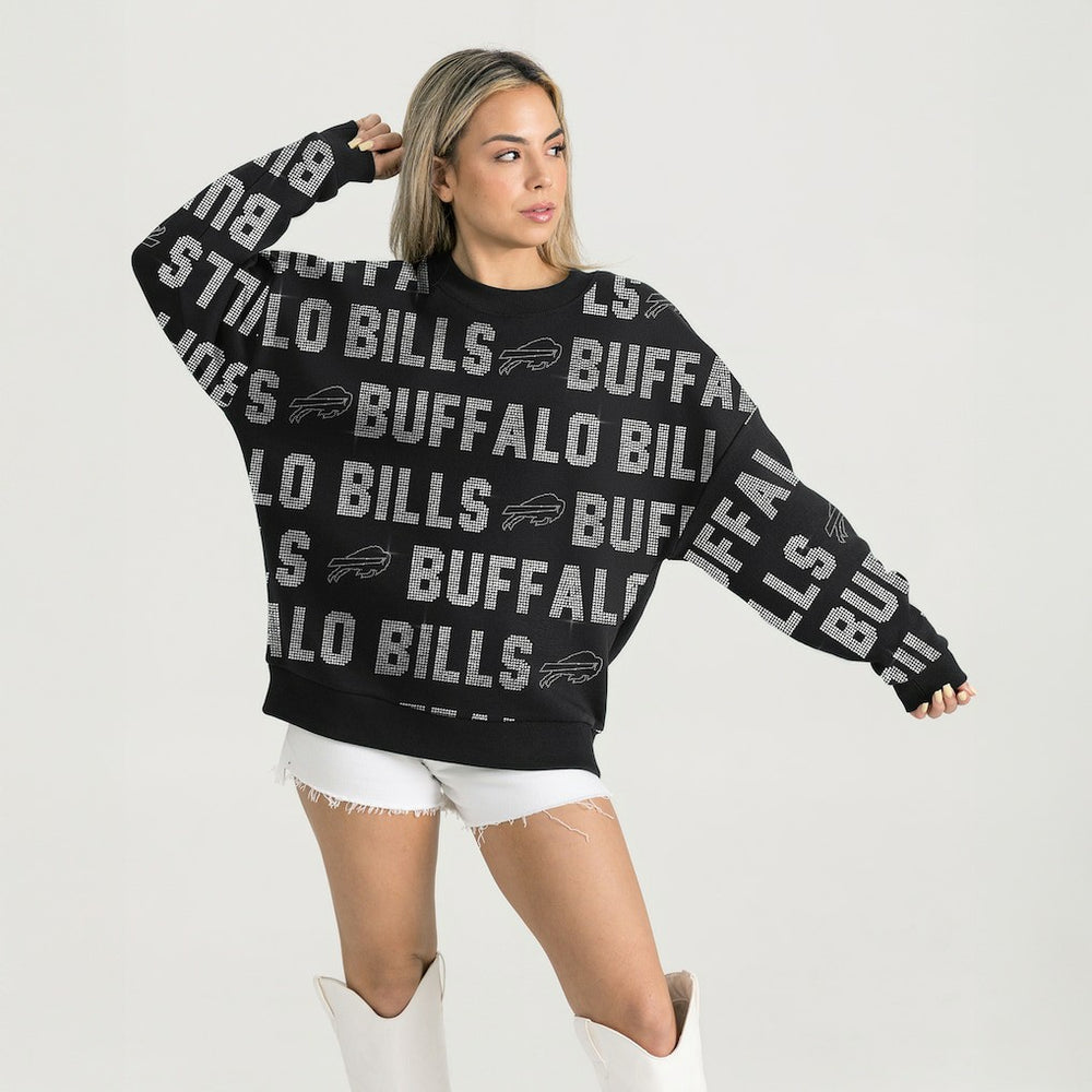 Buffalo Bills Gameday Couture Women's Oversized Hype Era Rhinestone Text Sweatshirt - Black Sweatshirts